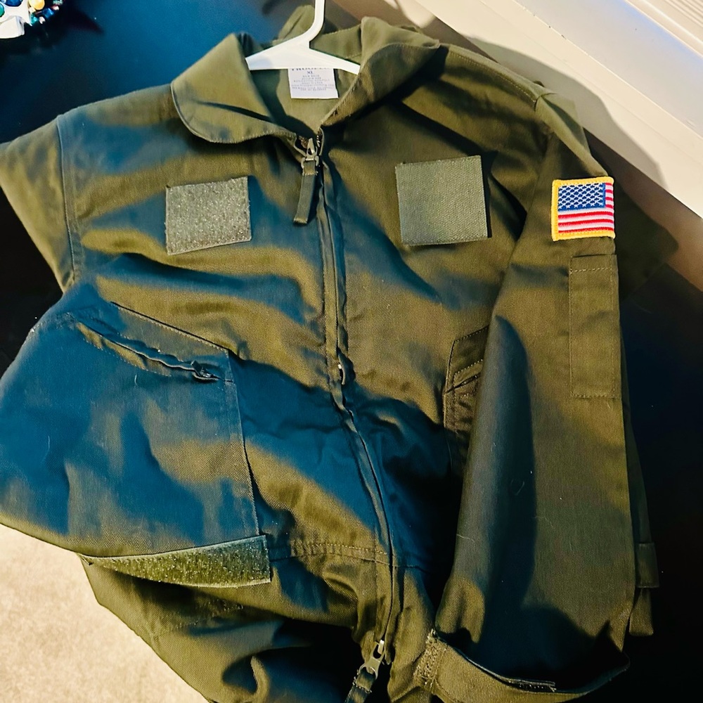 Kids Green Jacket flight suit with Flag Patch